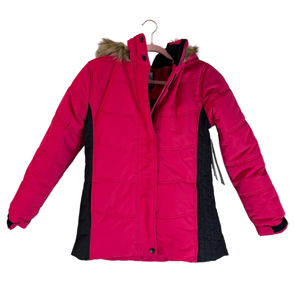 NWT Pink Hooded‎ Puffer Jacket Youth XL 14/16 Iceburg Outerwear Faux Fur Trim